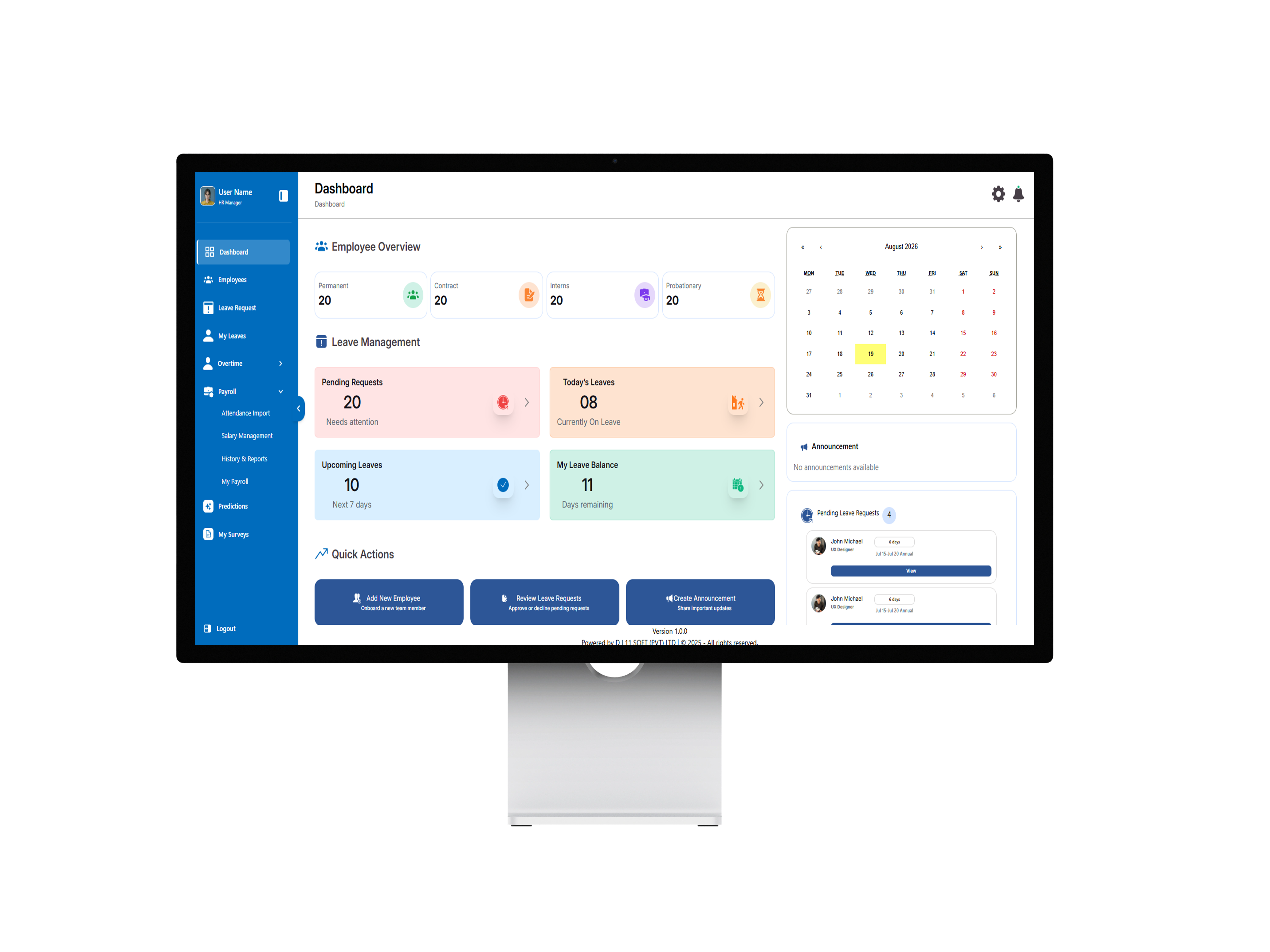 Human Resource Management System (HRMS) Dashboard preview